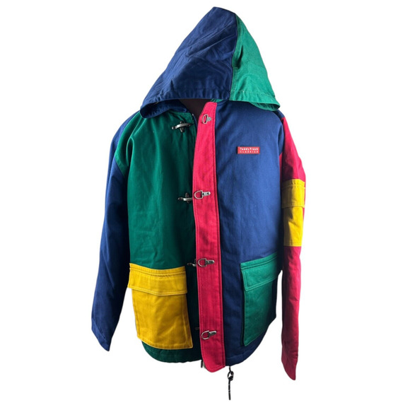 Teddy Fresh Fireman Style Toggle Clasp Chore Jacket Colorblock Oversized Medium - Picture 4 of 16